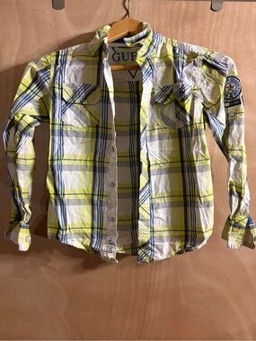 GUESS Boys Yellow & Blue Plaid Button-Down Shirt